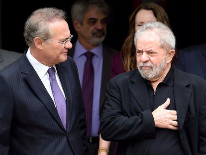 Renan Calheiros e Lula após encontro na casa do senador.