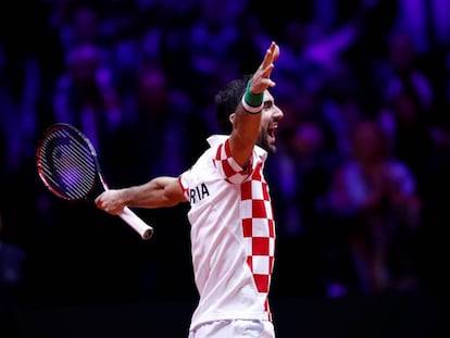 Cilic celebra su triunfo ante Pouille, este domingo en Lille.