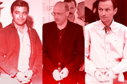 Perry Edward Smith, uno de los dos asesinos de la familia Cluter que inspiró la novela 'A sangre fría' de Truman Capote. Jean-Claude Romand, el asesino que protagoniza 'El adversario' de Emmanuel Carrére. José Bretón, asesino de sus dos hijos y personaje central de 'El odio' de Luisgé Martín. Bettmann Archive / GETTY IMAGES. Stephane Ruet (Sygma / Getty Images). RAFA ALCAIDE (AFP / Getty Images)