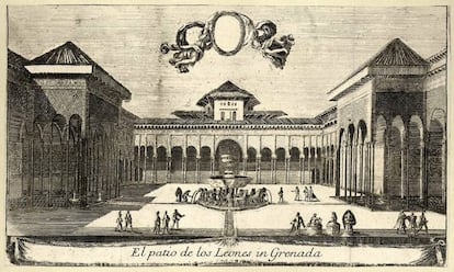 Grabado del Patio de los Leones de Louis Meunier, hacia 1668.