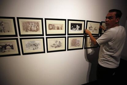 Exposición de caricaturas de Naji Al Ali en el Museo Palestino, inaugurada el pasado domingo.