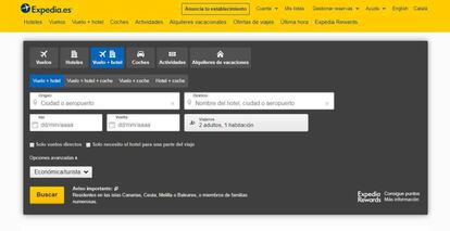 Captura de pantalla de la web de Expedia.