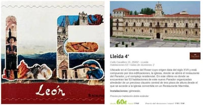 A la izquierda, el sello; el folleto turístico, a la derecha.
