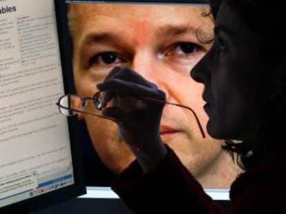 Una mujer consulta la p&aacute;gina web de Wikileaks.