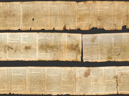 Vista parcial de los 7,34 metros que tiene el Libro de Isaías, el rollo más completo de los manuscritos.