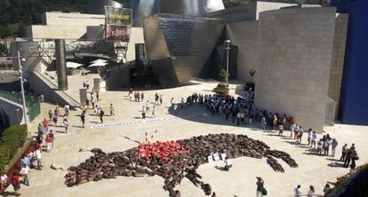 Animal rights activists protest against bullfighting in front of the Guggenheim Bilbao in 2010.