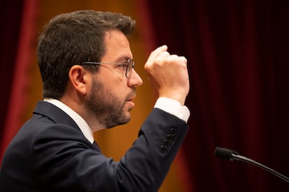 El presidente catalán, Pere Aragonès, durante el Debate de Política General, este martes.