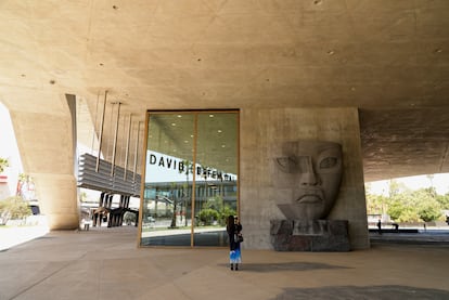 The sculpture 'Tlali', by Mexican artist Pedro Reyes, at the entrance to the David Geffen Galleries, the expansion of LACMA.
