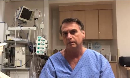 Presidente Jair Bolsonaro, no hospital Albert Einstein, onde realizou duas cirurgias após a facada.