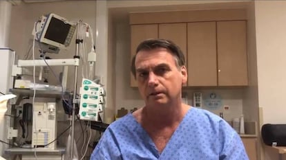 Presidente Jair Bolsonaro, no hospital Albert Einstein, onde realizou duas cirurgias após a facada.