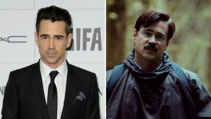 Colin Farrell en 2015, y a la derecha, en su interpretación en la película 'Langosta'.