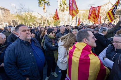 El presidente de ERC, Oriol Junqueras (i), durante una manifestacin, el pasado domingo, en Barcelona.