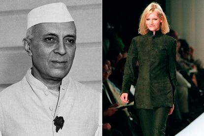 Cuello Nehru. Erróneamente llamamos cuello Mao lo que en realidad es Nehru. Su nombre proviene de la chaqueta popularizada por Jawaharlal Nehru, el Primer Ministro de la India. Tras colarse en Vogue en los años 70, muchos famosos como los Beatles o Mike Love de los Beach Boys comenzaron a usar este diseño. A la derecha, foto de pasarela de Ralph Lauren.