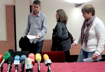 Oskar Matute, Maider Karrera y Ainhoa Etxaide, ayer en la rueda de prensa de San Sebastián.