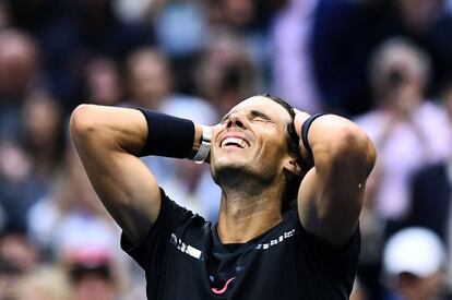 Nadal celebra la victoria contra Anderson en la final de Nueva York.
