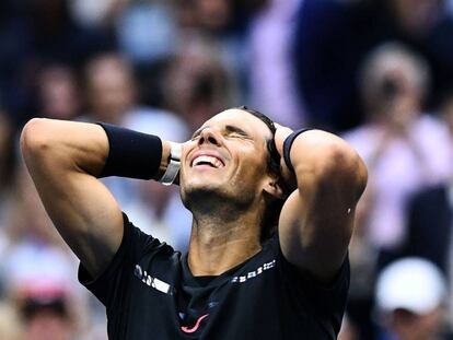 Nadal celebra la victoria contra Anderson en la final de Nueva York.