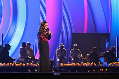Gloria Estefan speaks onstage during The 22nd Annual Latin GRAMMY Awards at MGM Grand Garden Arena on November 18, 2021 in Las Vegas, Nevada.