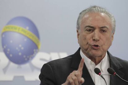 Michel Temer, em pronunciamento neste s&aacute;bado, em Bras&iacute;lia.