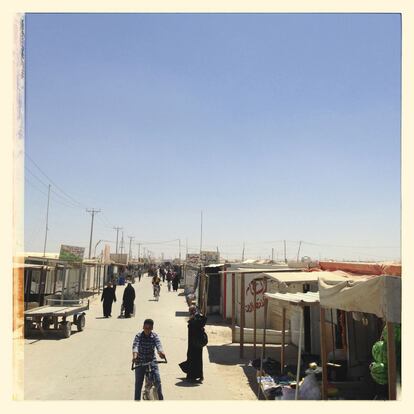 Panorámica del campo de refugiados de Za'atari, en Jordania, tomada por Ali, un adolescente sirio de 15 años.