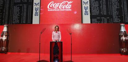 La presidenta de Coca-Cola Iberian Partners, Sol Daurella, durante el inicio de la cotizaci&oacute;n de la compa&ntilde;&iacute;a en las bolsas espa&ntilde;olas, en un acto celebrado ayer en la Bolsa de Madrid.