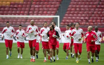 Benfica's players training in the Amsterdam Arena ahead of Wednesday night's final.