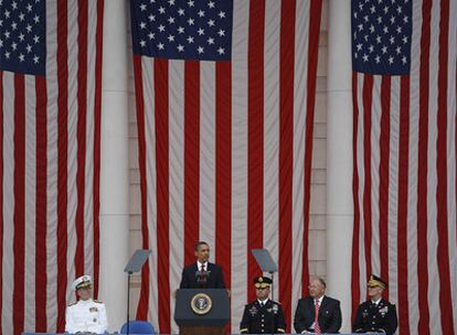 El presidente de EE UU, durante un acto en Arlington (Virginia) con motivo del Memorial Day.