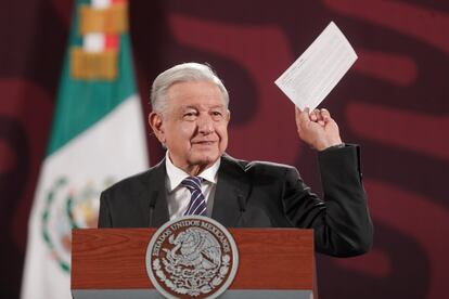 El presidente Andrés Manuel López Obrador durante la conferencia matutina de este jueves, en Ciudad de México.