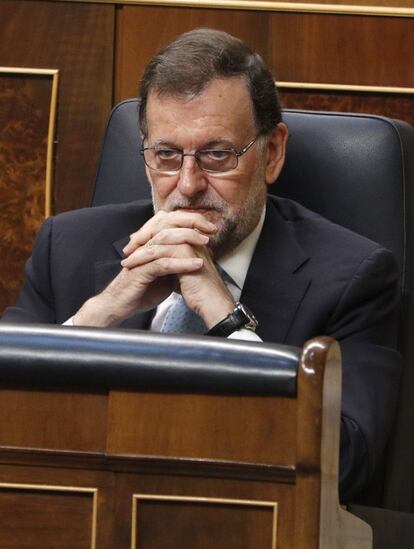 El presidente del Gobierno en funciones, Mariano Rajoy, durante la sesión constitutiva de la XII Legislatura