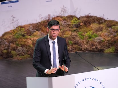 El primer ministro británico Rishi Sunak, durante la cumbre del Consejo de Europa celebrada en Reykjavik (Islandia) esta semana.