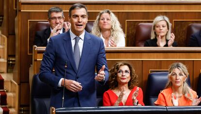 Pedro Sánchez, durante la sesión de control al Gobierno este miércoles en el Congreso.