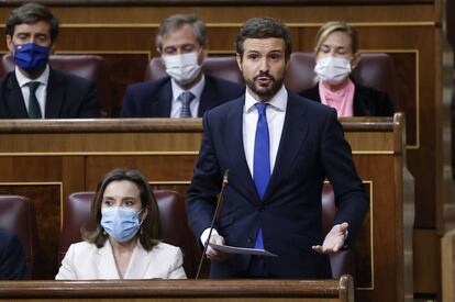 Pablo Casado, durante una sesión de control al Gobierno en el Congreso de los Diputados.