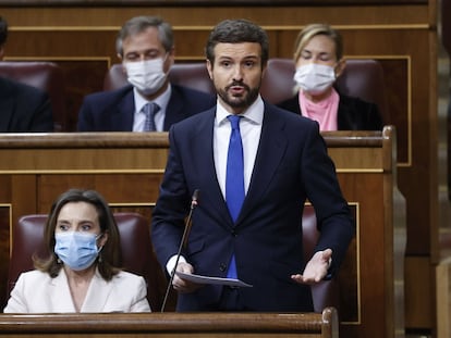 Pablo Casado, durante una sesión de control al Gobierno en el Congreso de los Diputados.