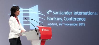 La presidenta del Banco Santander, Ana Botín, durante su intervención en la Conferencia Internacional de Banca