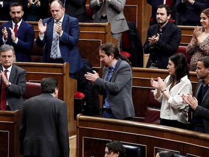 El diputado de Teruel Existe, Tomás Guitarte, tras su intervención en el Congreso.