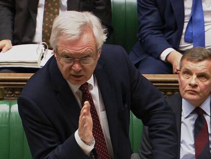 El ministro para el 'Brexit', David Davis, este jueves en el Parlamento británico.