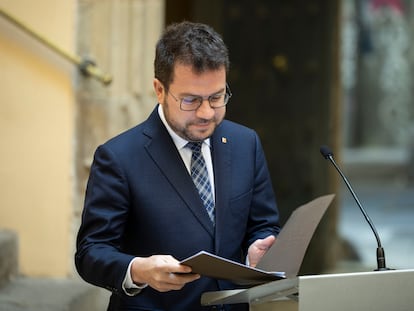 El presidente de la Generalitat, Pere Aragonès, en el Palau Centelles de Barcelona.