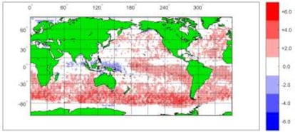 Así han aumentado los valores medios de la velocidad del viento (expresada en centímetros por segundo y año) desde 1985.