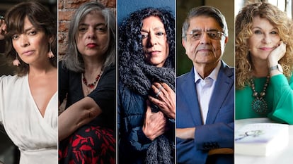 De izquierda a derecha: Camila Sosa Villada, Mariana Enriquez, Leila Guerriero, Sergio Ramírez y Gioconda Belli, todos invitados este año al 'podcast' '¿Qué estás leyendo?'.