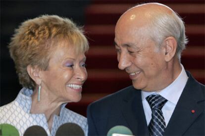 María Teresa Fernández de la Vega y Dris Jetu, tras la reunión celebrada en el Palacio de Gobierno de Rabat.