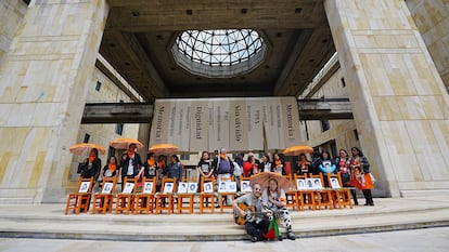 Relatives of victims of the Palace of Justice siege, at a ceremony for the 39th anniversary, in Bogotá