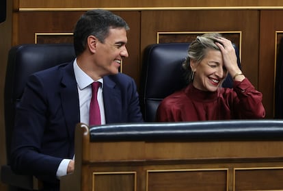 Pedro Sánchez y Yolanda Diaz en el Congreso de los Diputados.