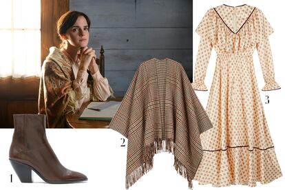 Emma Watson será Meg March en la versión de Mujercitas de Greta Gerwig.

1. Botín de Bimba y Lola (250€). 2. Poncho de Maje (150€). 3. Vestido de Alexa Chung (277€).