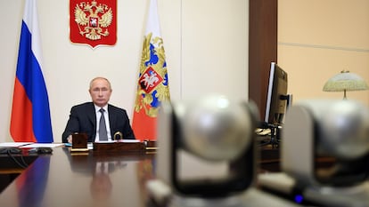 El presidente ruso, Vladímir Putin, durante una reunión telemática.