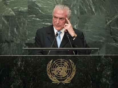El presidente brasile&ntilde;o, Michel Temer, en su discurso en la ONU