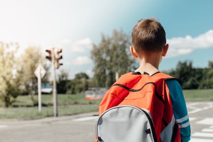 Un niño camino de un colegio.