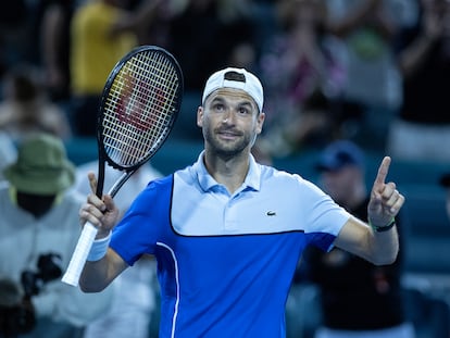 Dimitrov celebra su triunfo contra Zverev, el viernes en Miami.