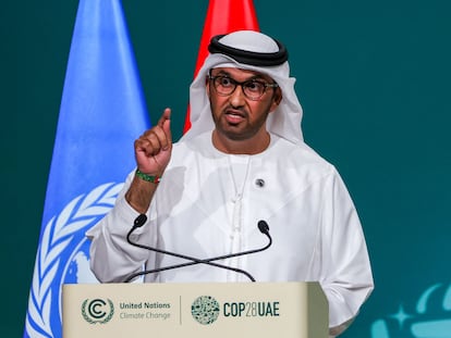 Sultán al Jaber, ministro de Industria de Emiratos Árabes Unidos, y presidente de la cumbre climática COP28, este jueves en Dubái.