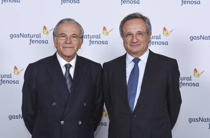 El presidente de Gas Natural, Isidre Fainé (izq.) y el consejero delegado, Rafael Vilaseca.
