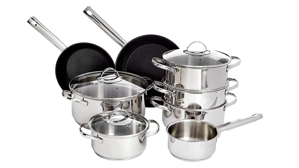 Batería de cocina de acero inoxidable AmazonBasics.