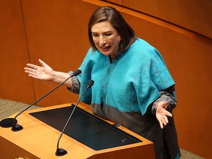 La senadora Xóchitl Gálvez, durante una participación en el Senado de la República, el pasado 28 de febrero.